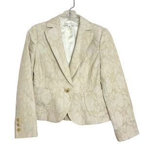 Banana Republic Cream Wool Brocade Tapered Cropped Blazer Size‎  2 Quiet Luxury